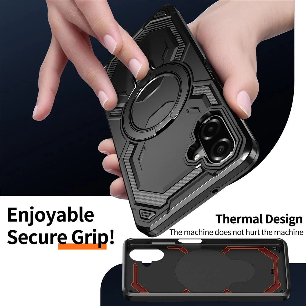 For Samsung Galaxy A08 5G / A07 4G Magnetic Case Ring Kickstand PC + TPU Hybrid Phone Cover - Black - 4