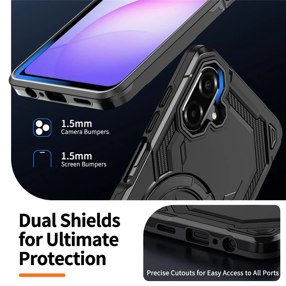 For Samsung Galaxy A08 5G / A07 4G Magnetic Case Ring Kickstand PC + TPU Hybrid Phone Cover - Black - 6
