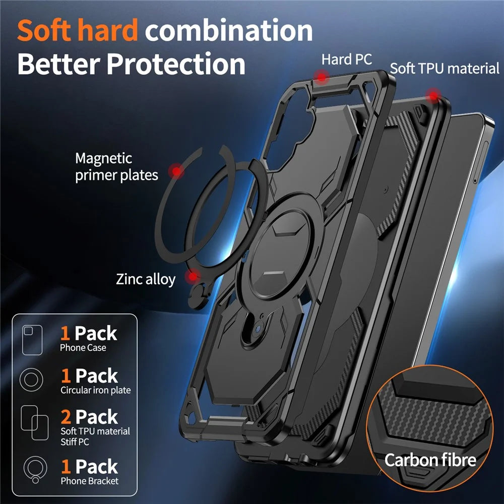 For Samsung Galaxy A08 5G / A07 4G Magnetic Case Ring Kickstand PC + TPU Hybrid Phone Cover - Black - 7