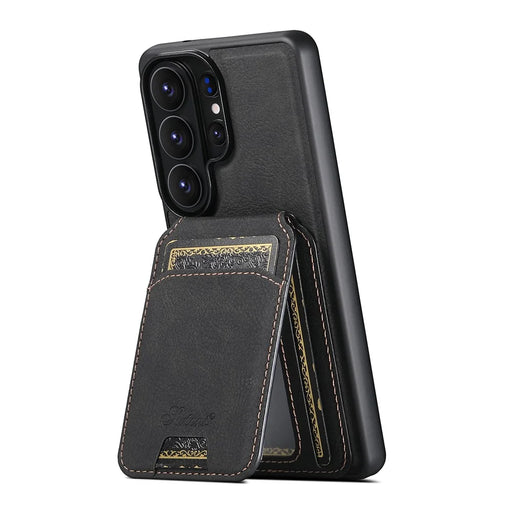 SUTENI H16 For Samsung Galaxy S26 Ultra Magnetic Case Detachable Card Holder Kickstand Litchi Texture PU Leather TPU Phone Cover - Black - 2