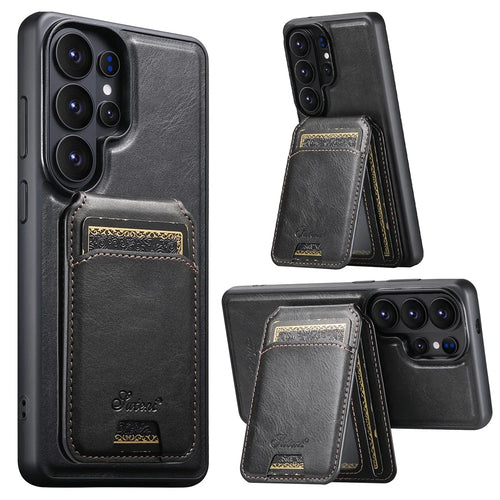 SUTENI H15 For Samsung Galaxy S26 Ultra Magnetic Case Detachable Card Holder Waxy Texture PU Leather TPU Phone Cover - Black - 1