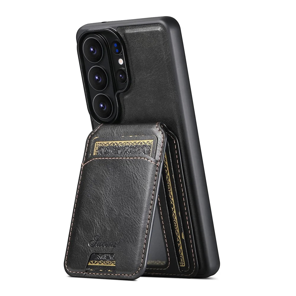 SUTENI H15 For Samsung Galaxy S26 Ultra Magnetic Case Detachable Card Holder Waxy Texture PU Leather TPU Phone Cover - Black - 2