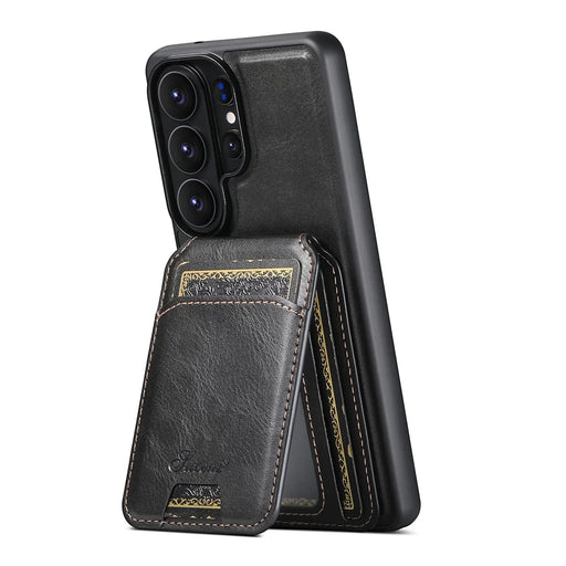 SUTENI H15 For Samsung Galaxy S26 Ultra Magnetic Case Detachable Card Holder Waxy Texture PU Leather TPU Phone Cover - Black - 2
