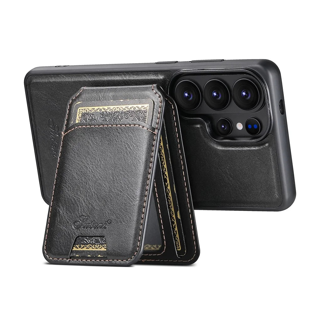 SUTENI H15 For Samsung Galaxy S26 Ultra Magnetic Case Detachable Card Holder Waxy Texture PU Leather TPU Phone Cover - Black - 3