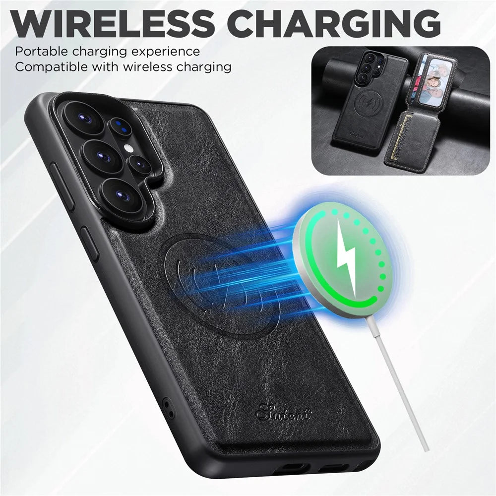 SUTENI H15 For Samsung Galaxy S26 Ultra Magnetic Case Detachable Card Holder Waxy Texture PU Leather TPU Phone Cover - Black - 4