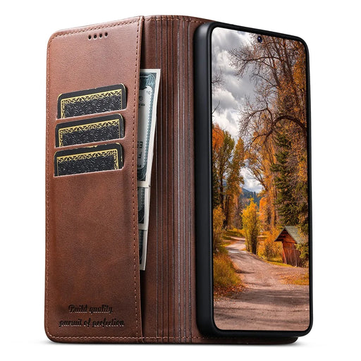 SUTENI for Samsung Galaxy S26 Ultra Calf Texture Leather Case Wallet Magnetic Closure - Brown - 2