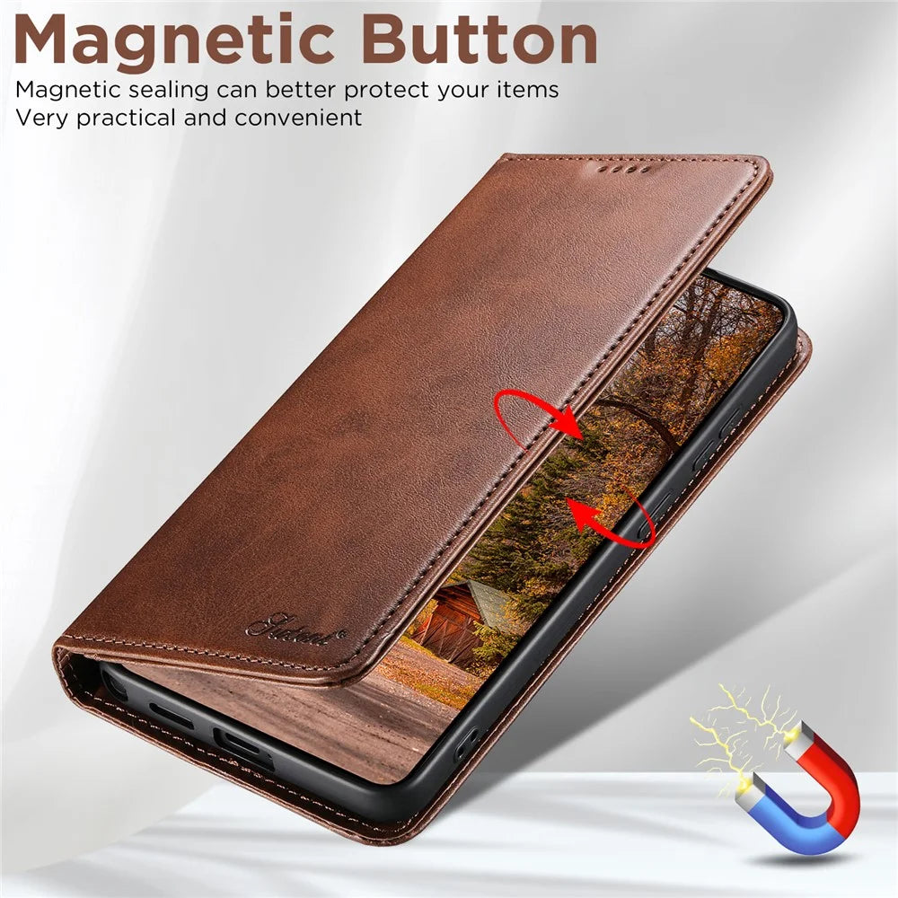 SUTENI for Samsung Galaxy S26 Ultra Calf Texture Leather Case Wallet Magnetic Closure - Brown - 5