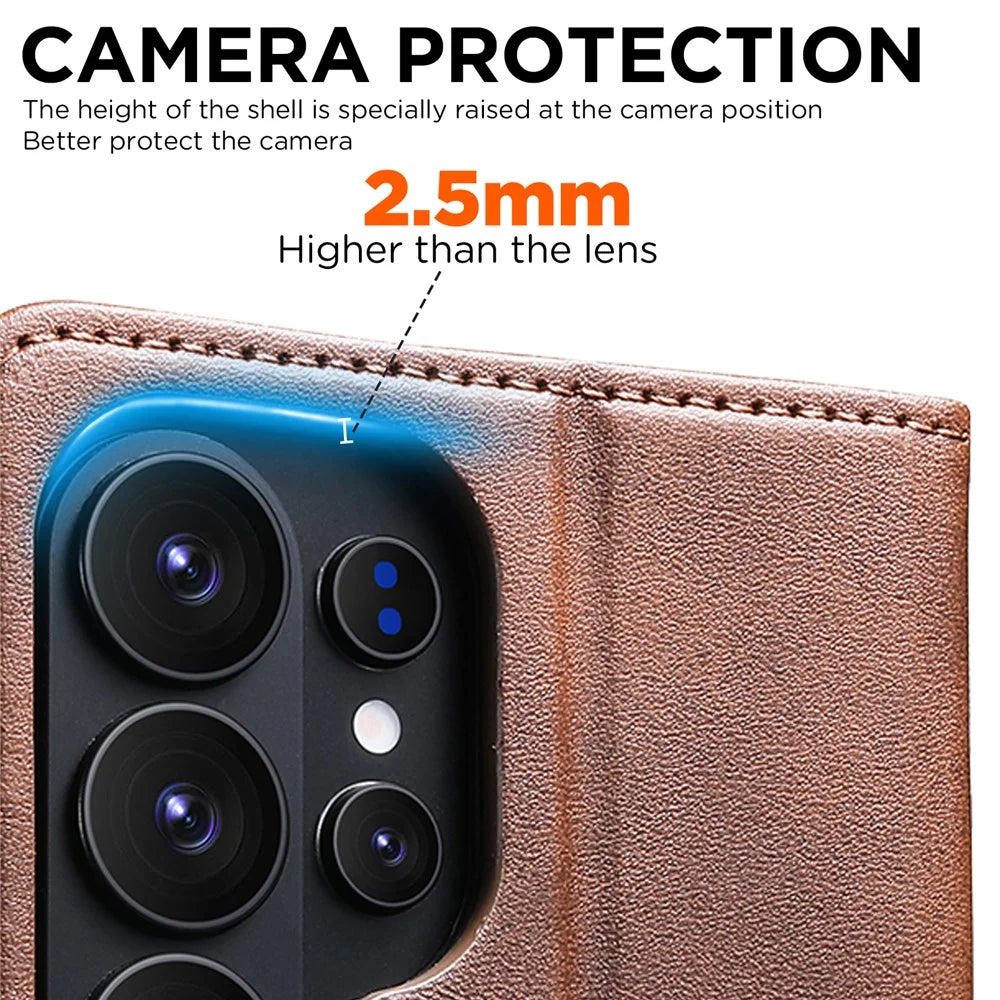 SUTENI for Samsung Galaxy S26 Ultra Calf Texture Leather Case Wallet Magnetic Closure - Brown - 7