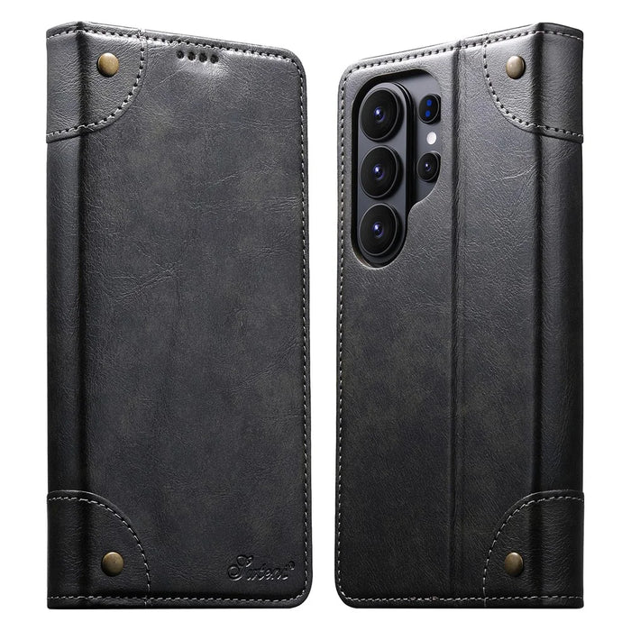 SUTENI For Samsung Galaxy S26 Ultra Case PU Leather Stand Wallet Phone Cover - Black - 1