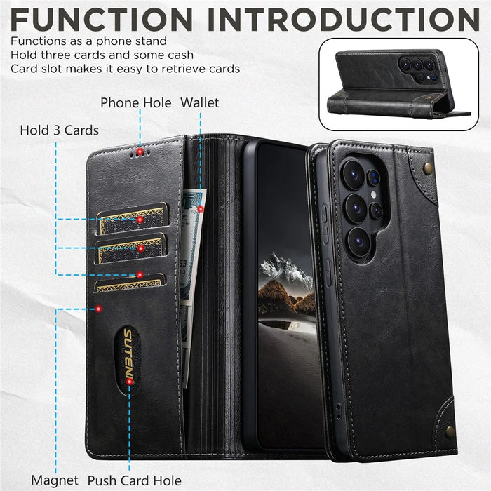 SUTENI For Samsung Galaxy S26 Ultra Case PU Leather Stand Wallet Phone Cover - Black - 5