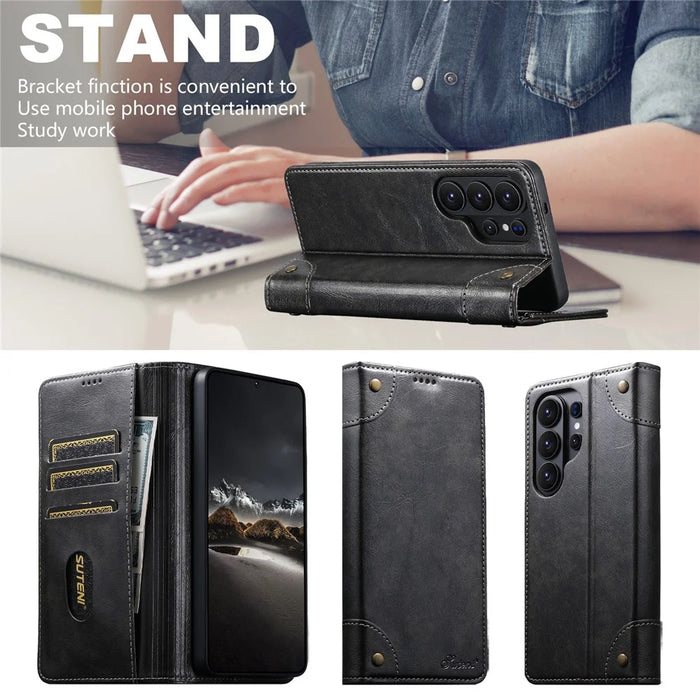 SUTENI For Samsung Galaxy S26 Ultra Case PU Leather Stand Wallet Phone Cover - Black - 6