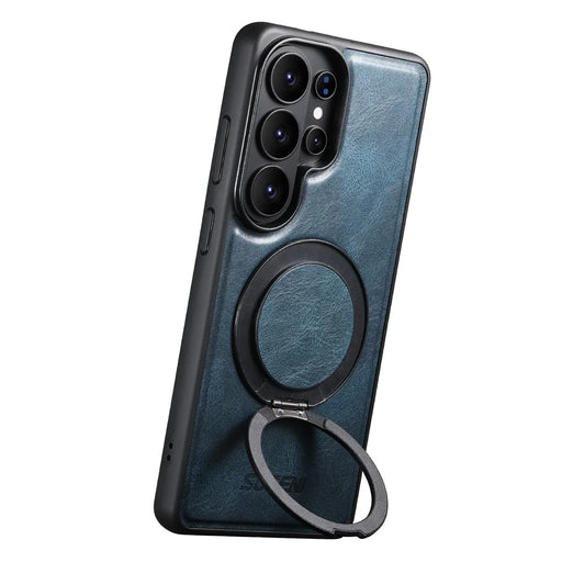 SUTENI G3 For Samsung Galaxy S26 Ultra Magnetic Case Waxy Texture Rotating Kickstand Leather Phone Back Cover - Blue - 2