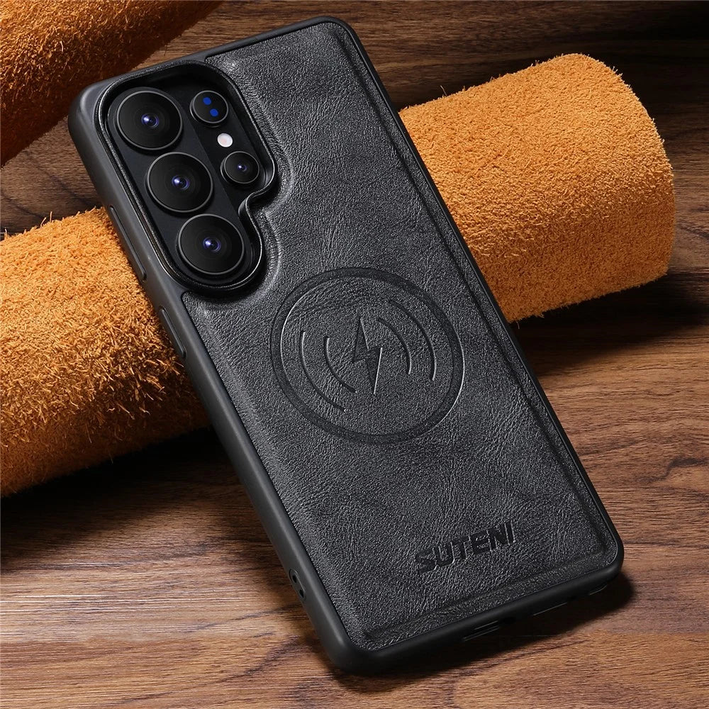 SUTENI G5 For Samsung Galaxy S26 Ultra Magnetic Case Cowhide Texture Leather Back Cover - Black - 6