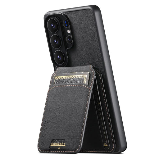 SUTENI H02 For Samsung Galaxy S26 Ultra Case Card Slots Kickstand Litchi Texture Leather + TPU Cover - Black - 2