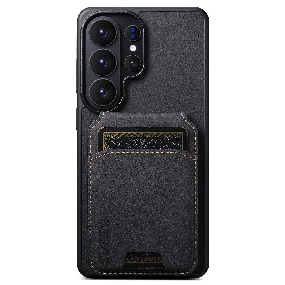 SUTENI H02 For Samsung Galaxy S26 Ultra Case Card Slots Kickstand Litchi Texture Leather + TPU Cover - Black - 5