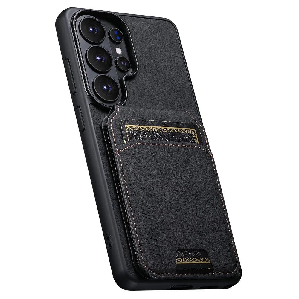 SUTENI H02 For Samsung Galaxy S26 Ultra Case Card Slots Kickstand Litchi Texture Leather + TPU Cover - Black - 6