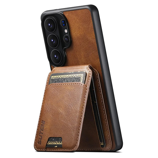 SUTENI H02 For Samsung Galaxy S26 Ultra Case Waxy Texture Leather + TPU Card Slots Kickstand Phone Cover - Brown - 2