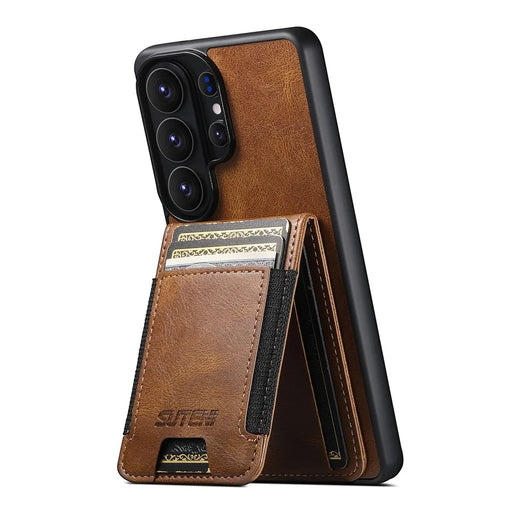 SUTENI H03 For Samsung Galaxy S26 Ultra Case Card Holder Waxy Texture Leather + TPU Phone Cover - Brown - 2