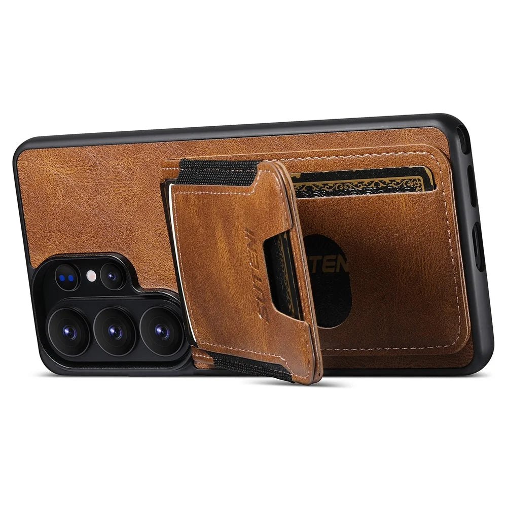 SUTENI H03 For Samsung Galaxy S26 Ultra Case Card Holder Waxy Texture Leather + TPU Phone Cover - Brown - 3