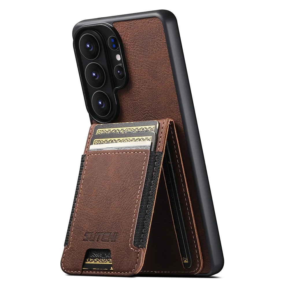 SUTENI H03 For Samsung Galaxy S26 Ultra Case Card Holder Kickstand Litchi Texture Leather + TPU Phone Cover - Brown - 2