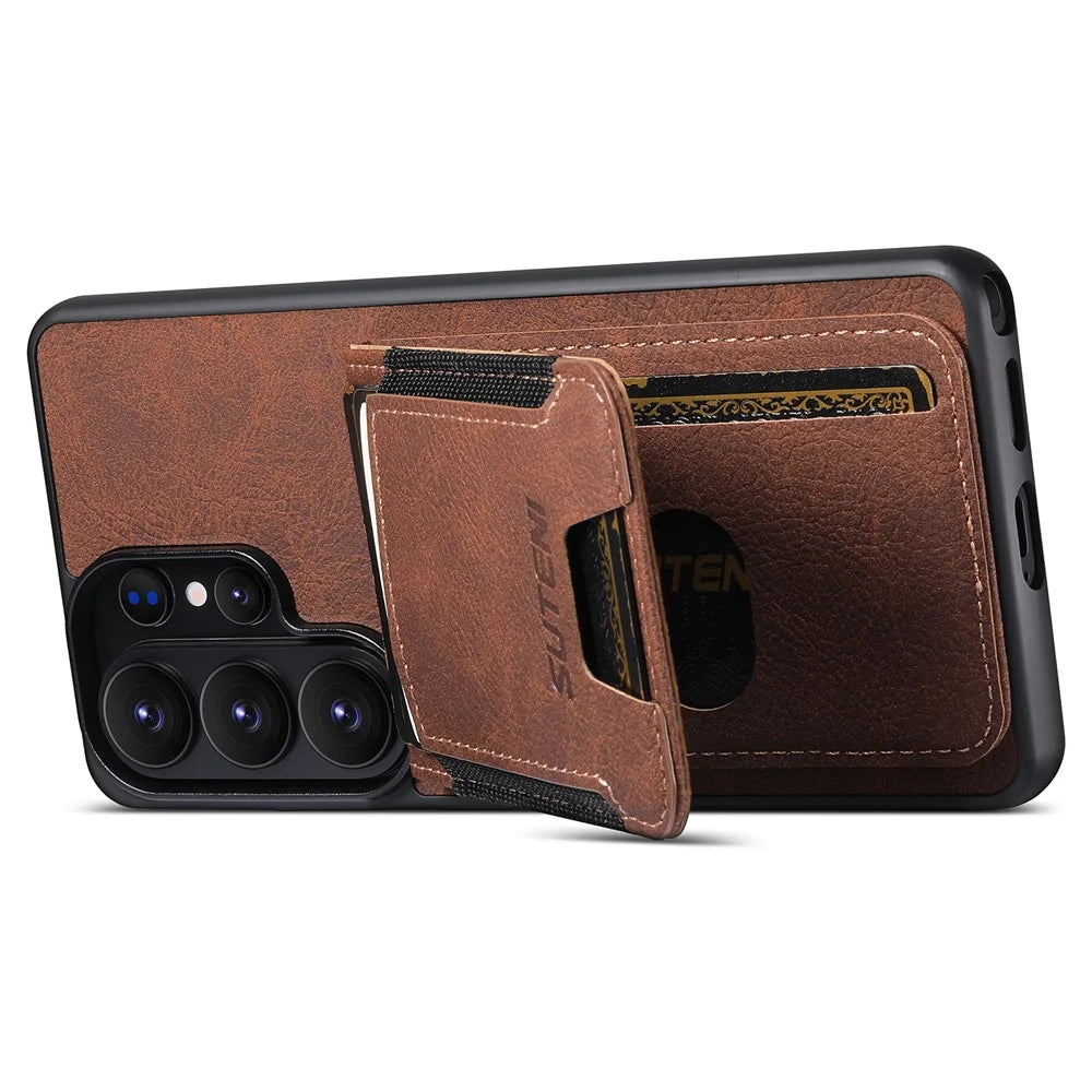 SUTENI H03 For Samsung Galaxy S26 Ultra Case Card Holder Kickstand Litchi Texture Leather + TPU Phone Cover - Brown - 3