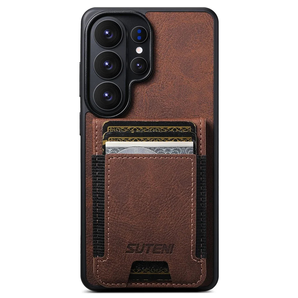 SUTENI H03 For Samsung Galaxy S26 Ultra Case Card Holder Kickstand Litchi Texture Leather + TPU Phone Cover - Brown - 7