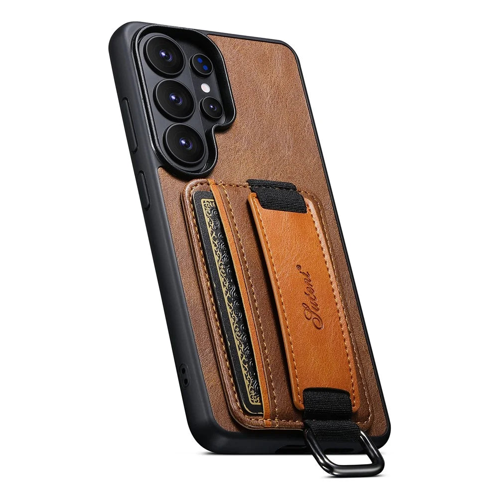 SUTENI H13 For Samsung Galaxy S26 Ultra Case Card Holder Wristband Waxy Texture Leather + TPU + PC Cover - Brown - 3