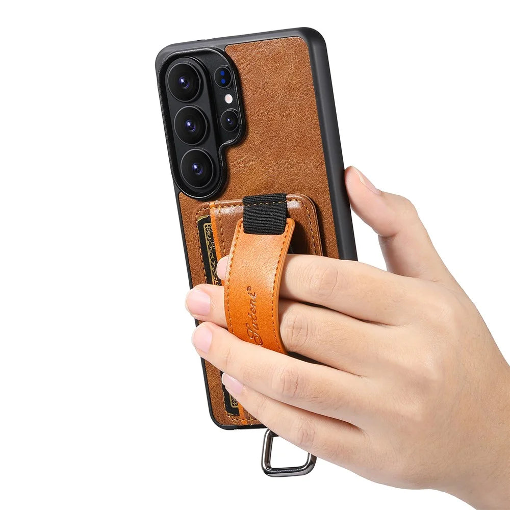 SUTENI H13 For Samsung Galaxy S26 Ultra Case Card Holder Wristband Waxy Texture Leather + TPU + PC Cover - Brown - 4