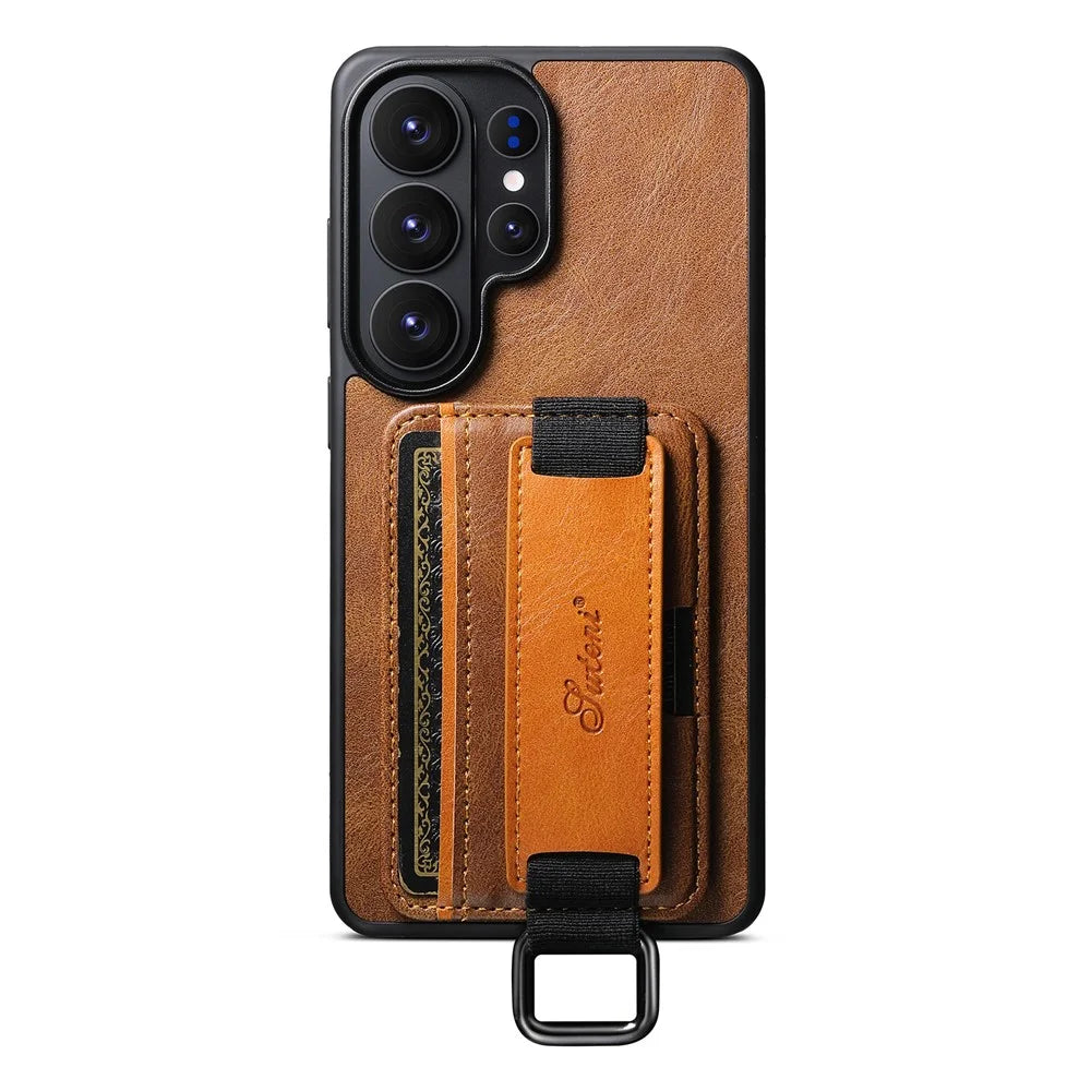 SUTENI H13 For Samsung Galaxy S26 Ultra Case Card Holder Wristband Waxy Texture Leather + TPU + PC Cover - Brown - 7