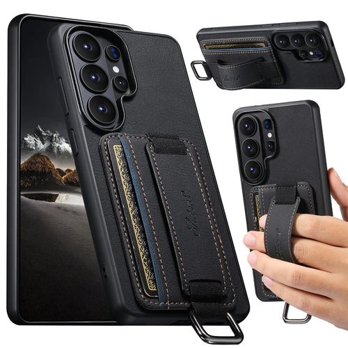 SUTENI H13 For Samsung Galaxy S26 Ultra Case Litchi Texture Leather + TPU + PC Phone Cover with Card Holder Kickstand - Black - 1