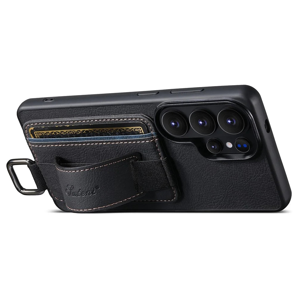 SUTENI H13 For Samsung Galaxy S26 Ultra Case Litchi Texture Leather + TPU + PC Phone Cover with Card Holder Kickstand - Black - 2