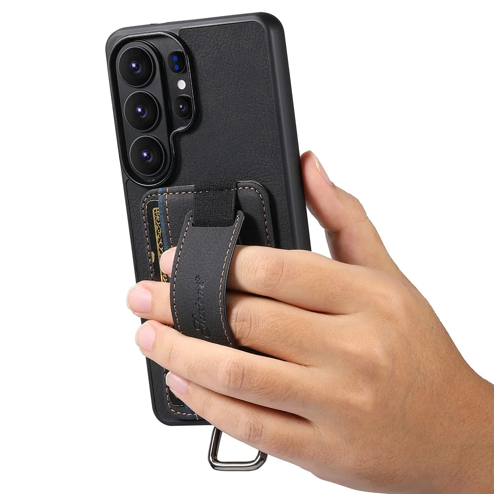 SUTENI H13 For Samsung Galaxy S26 Ultra Case Litchi Texture Leather + TPU + PC Phone Cover with Card Holder Kickstand - Black - 3