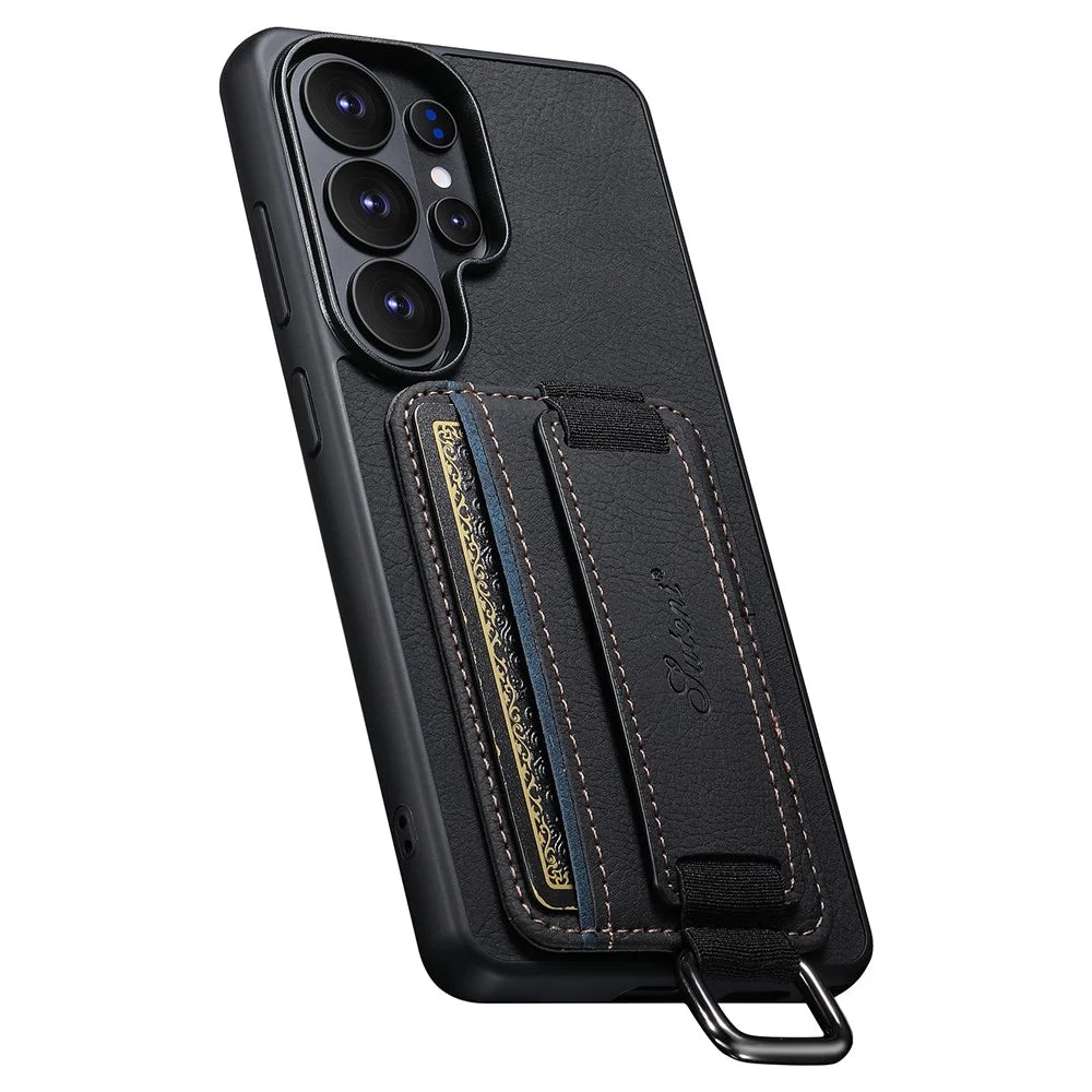 SUTENI H13 For Samsung Galaxy S26 Ultra Case Litchi Texture Leather + TPU + PC Phone Cover with Card Holder Kickstand - Black - 4