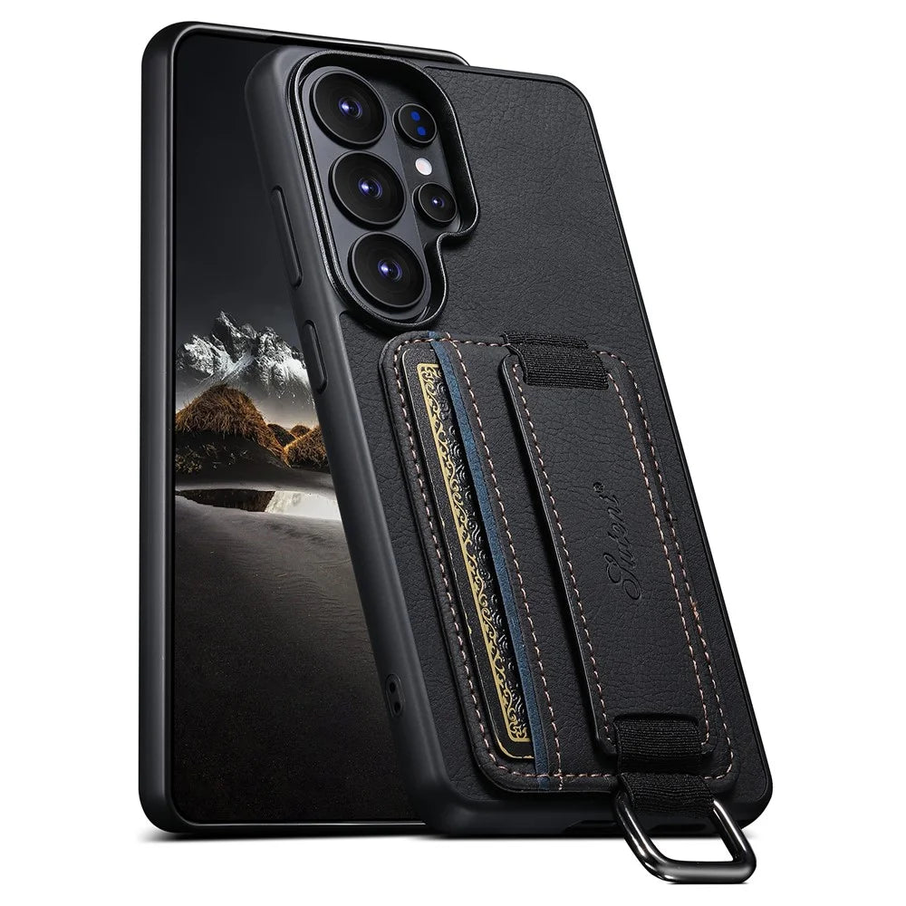 SUTENI H13 For Samsung Galaxy S26 Ultra Case Litchi Texture Leather + TPU + PC Phone Cover with Card Holder Kickstand - Black - 5
