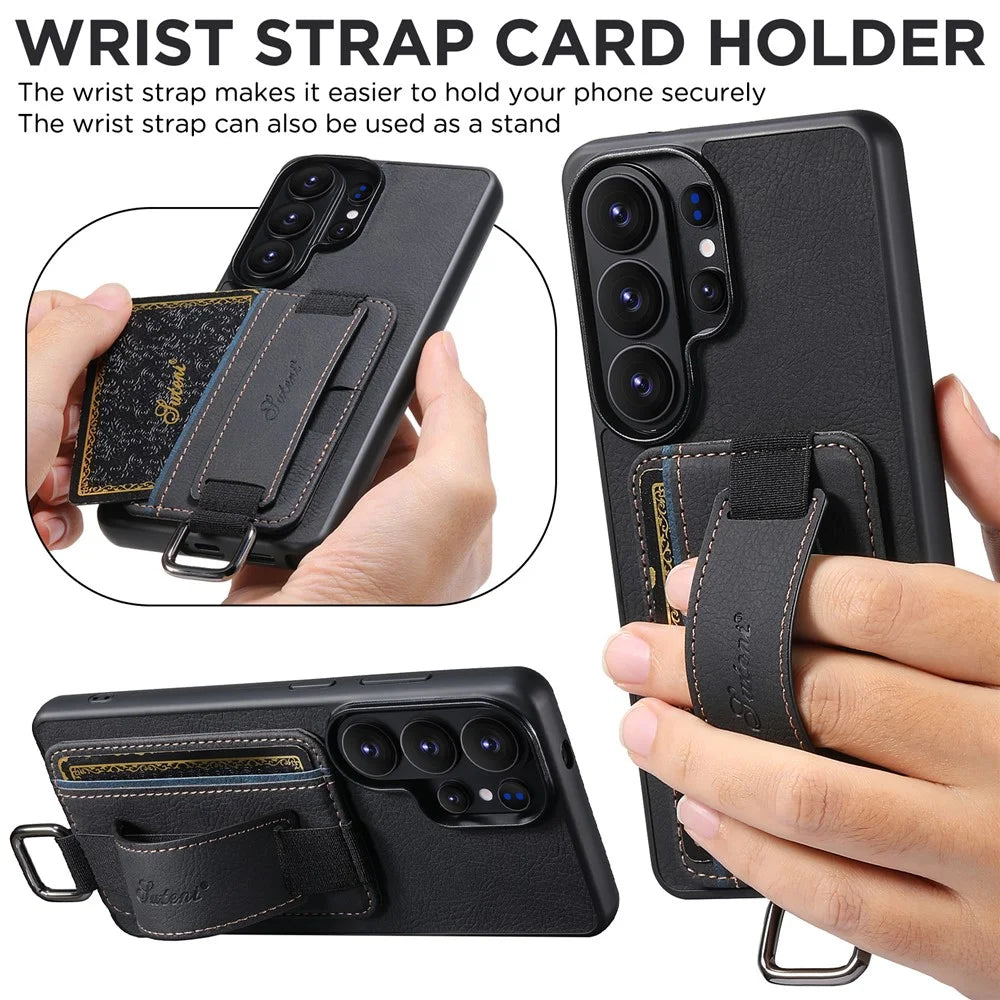 SUTENI H13 For Samsung Galaxy S26 Ultra Case Litchi Texture Leather + TPU + PC Phone Cover with Card Holder Kickstand - Black - 7