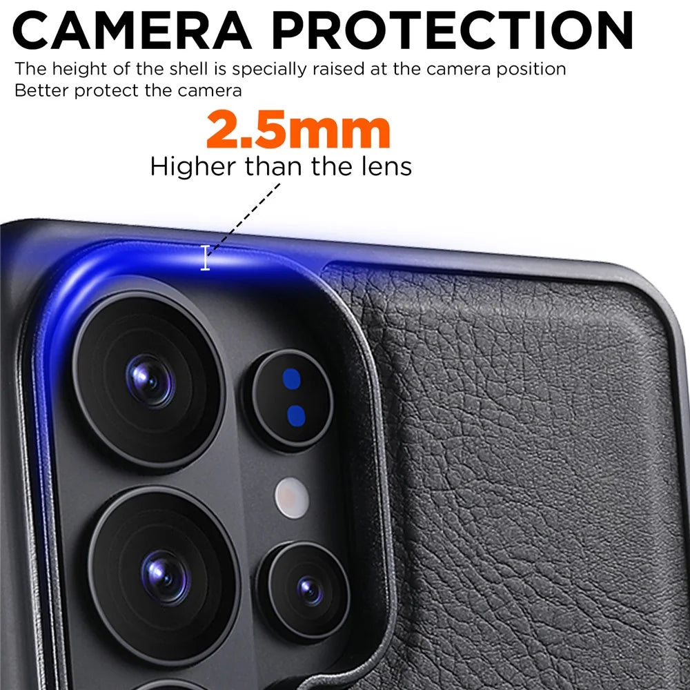 SUTENI H16 For Samsung Galaxy S26 Ultra Magnetic Case Litchi Texture PU Leather TPU Phone Cover - Black - 5