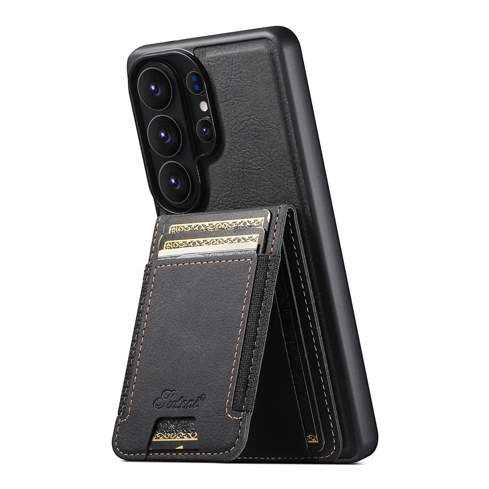 SUTENI H17 For Samsung Galaxy S26 Ultra Magnetic Case Detachable Card Holder Kickstand Litchi Texture PU Leather + TPU Phone Cover - Black - 2