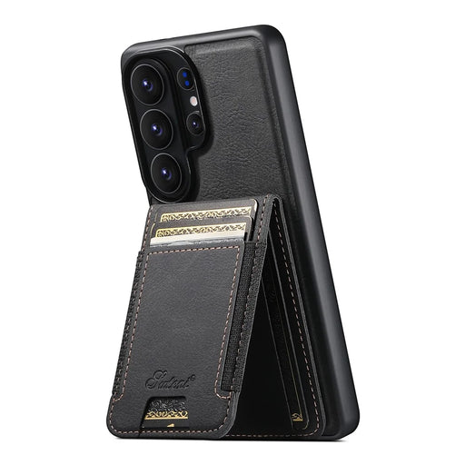SUTENI H17 For Samsung Galaxy S26 Ultra Magnetic Case Detachable Card Holder Kickstand Litchi Texture PU Leather + TPU Phone Cover - Black - 2