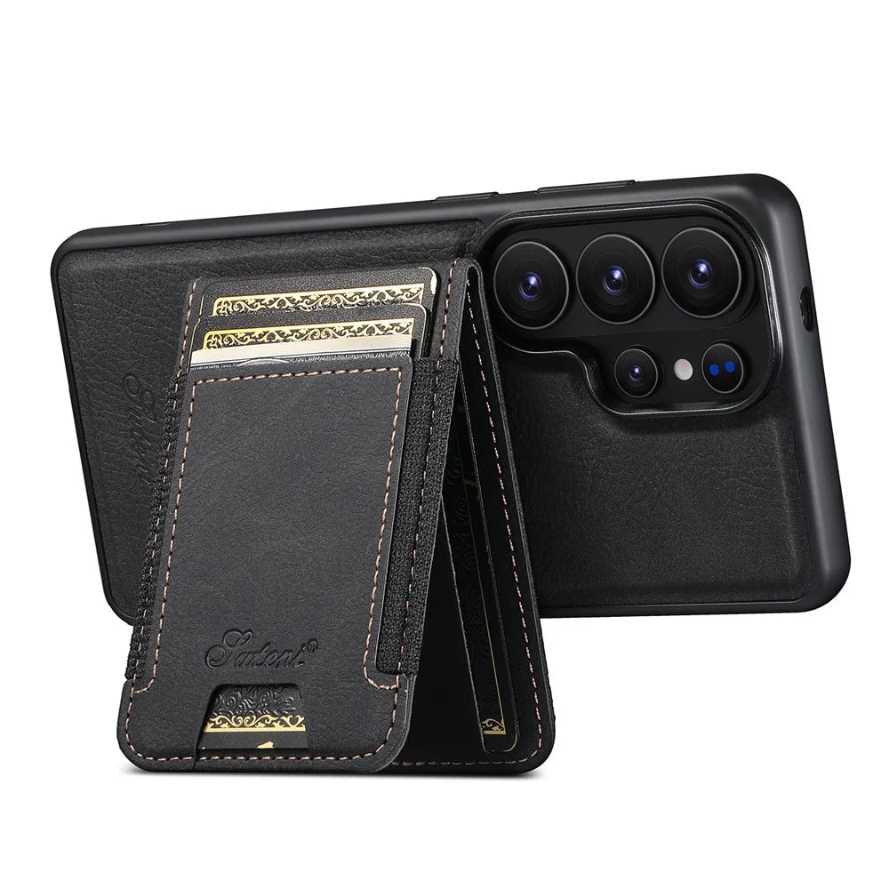 SUTENI H17 For Samsung Galaxy S26 Ultra Magnetic Case Detachable Card Holder Kickstand Litchi Texture PU Leather + TPU Phone Cover - Black - 3