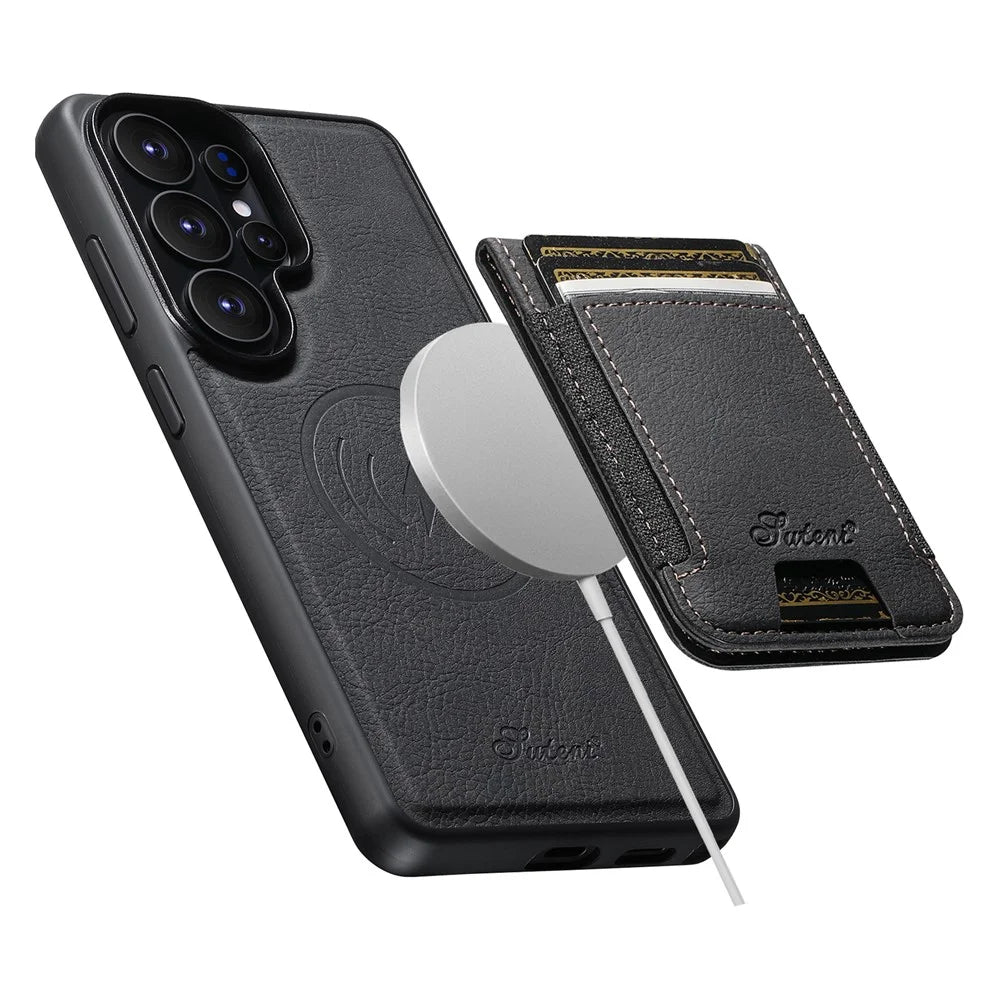SUTENI H17 For Samsung Galaxy S26 Ultra Magnetic Case Detachable Card Holder Kickstand Litchi Texture PU Leather + TPU Phone Cover - Black - 4