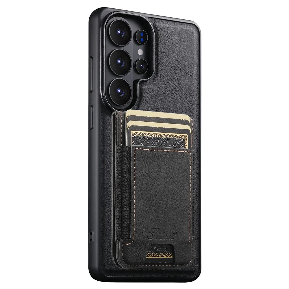 SUTENI H17 For Samsung Galaxy S26 Ultra Magnetic Case Detachable Card Holder Kickstand Litchi Texture PU Leather + TPU Phone Cover - Black - 7