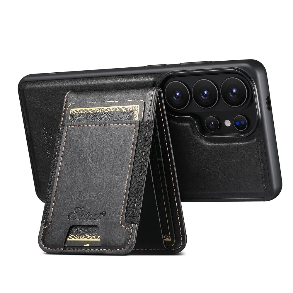 SUTENI For Samsung Galaxy S26 Ultra Magnetic Case Card Holder Kickstand Phone Cover - Black - 3