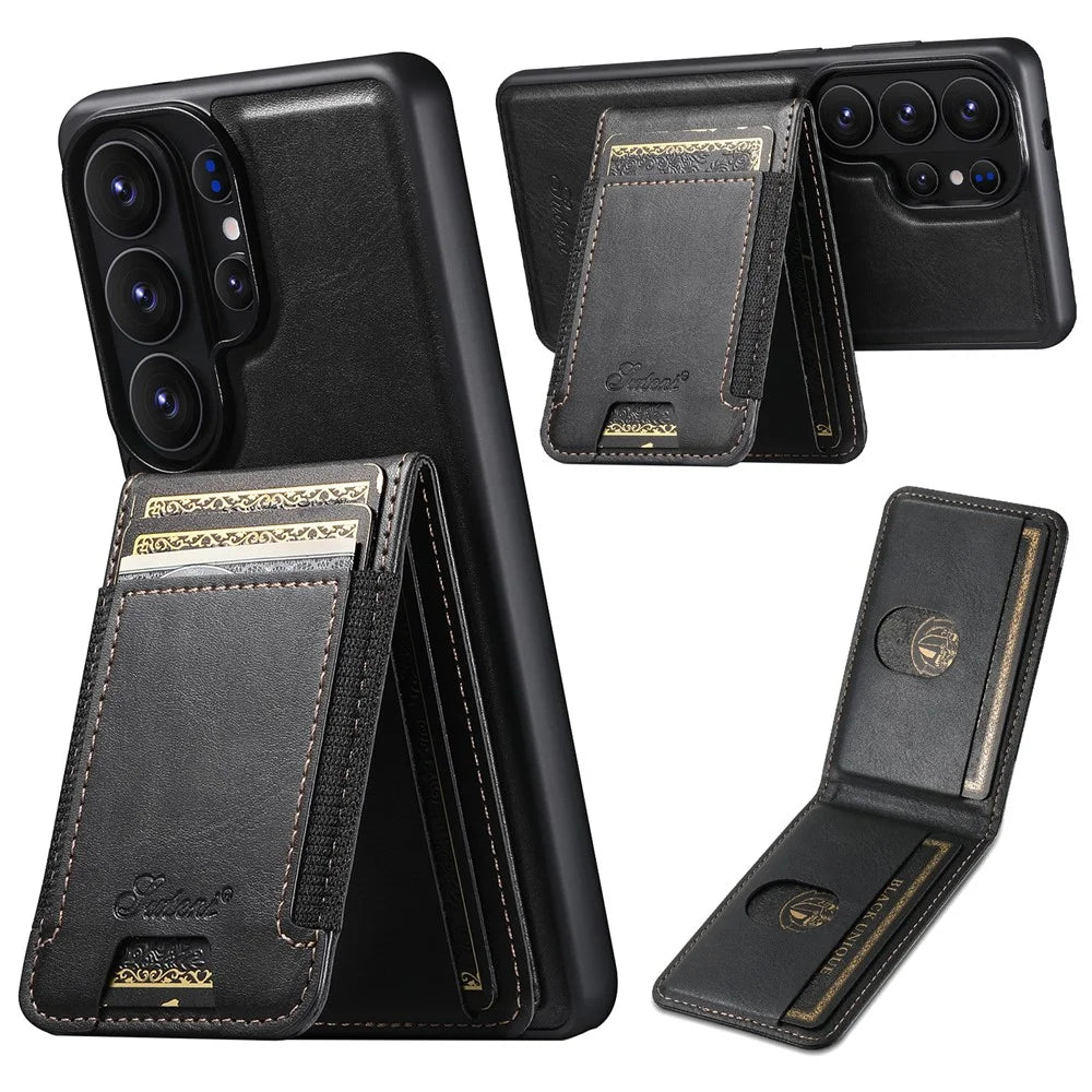SUTENI For Samsung Galaxy S26 Ultra Magnetic Case Card Holder Kickstand Phone Cover - Black - 5