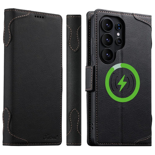 SUTENI J07 For Samsung Galaxy S26 Ultra Magnetic Case Litchi Texture Leather Wallet Phone Cover - Black - 1