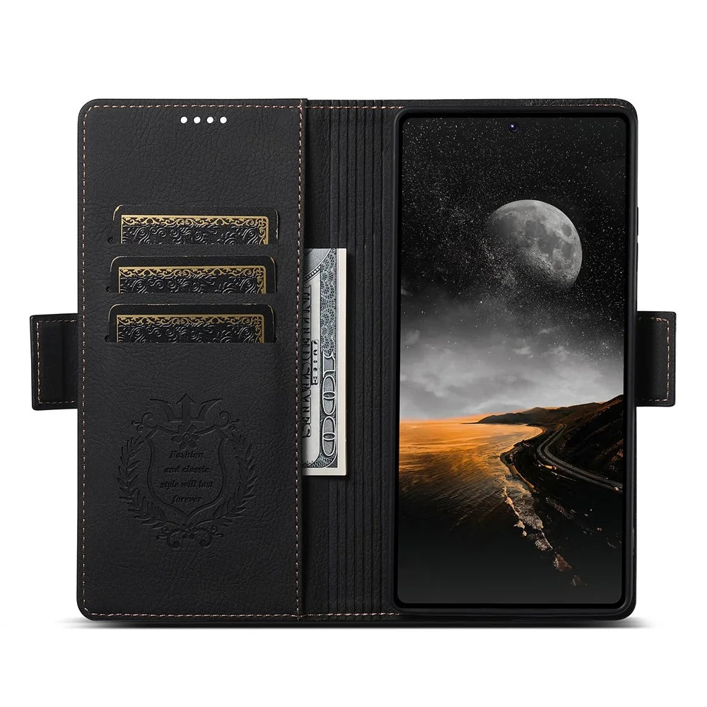 SUTENI J07 For Samsung Galaxy S26 Ultra Magnetic Case Litchi Texture Leather Wallet Phone Cover - Black - 2