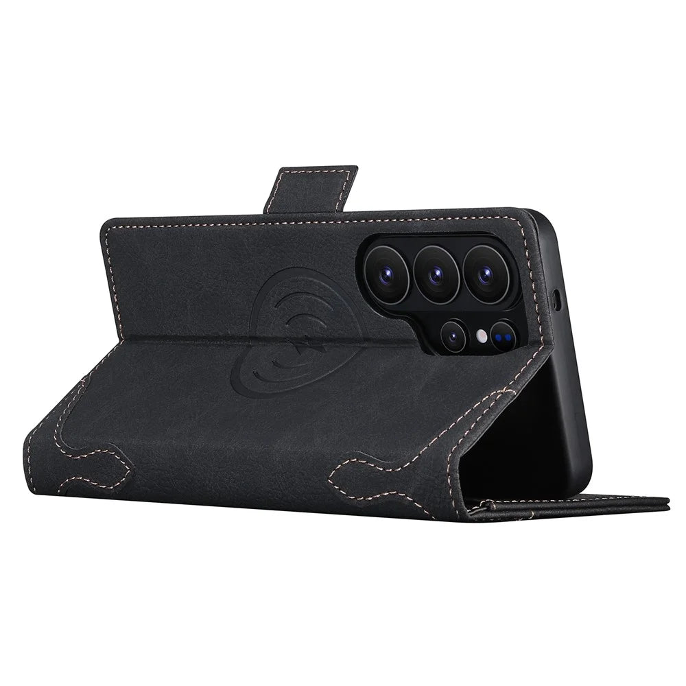 SUTENI J07 For Samsung Galaxy S26 Ultra Magnetic Case Litchi Texture Leather Wallet Phone Cover - Black - 3