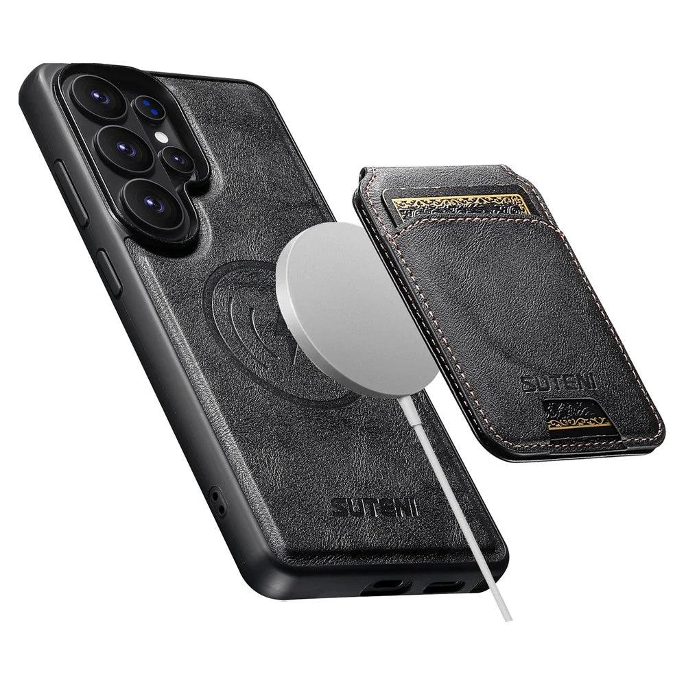 SUTENI M5 For Samsung Galaxy S26 Ultra Magnetic Case with Card Bag Cowhide Texture Leather Phone Back Cover - Black - 4