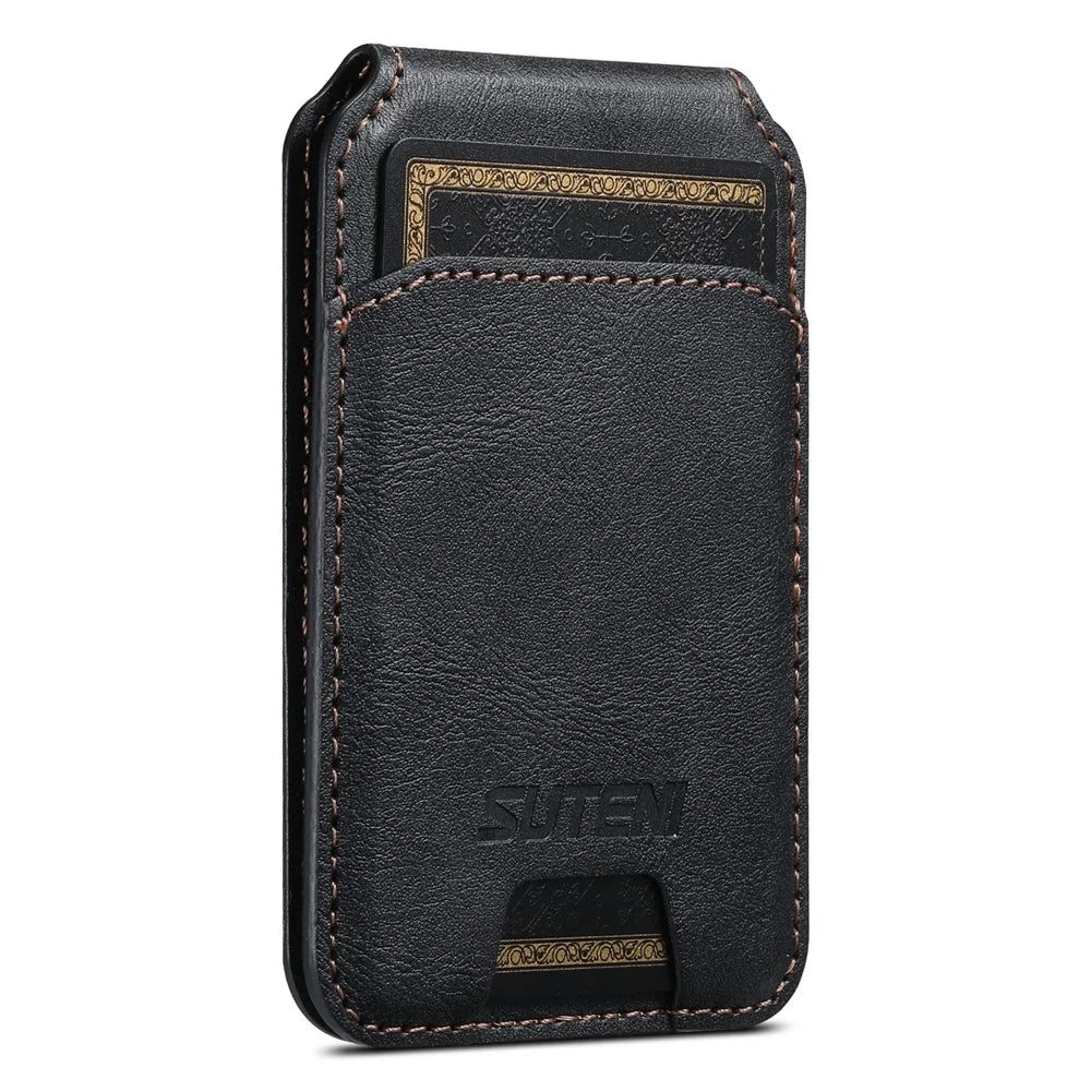 SUTENI M5 For Samsung Galaxy S26 Ultra Magnetic Case with Card Bag Cowhide Texture Leather Phone Back Cover - Black - 6