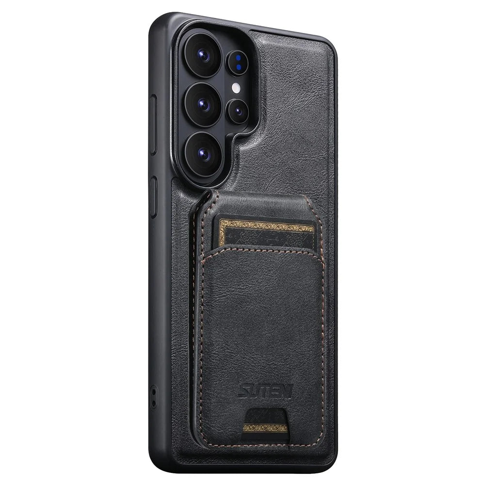 SUTENI M5 For Samsung Galaxy S26 Ultra Magnetic Case with Card Bag Cowhide Texture Leather Phone Back Cover - Black - 7