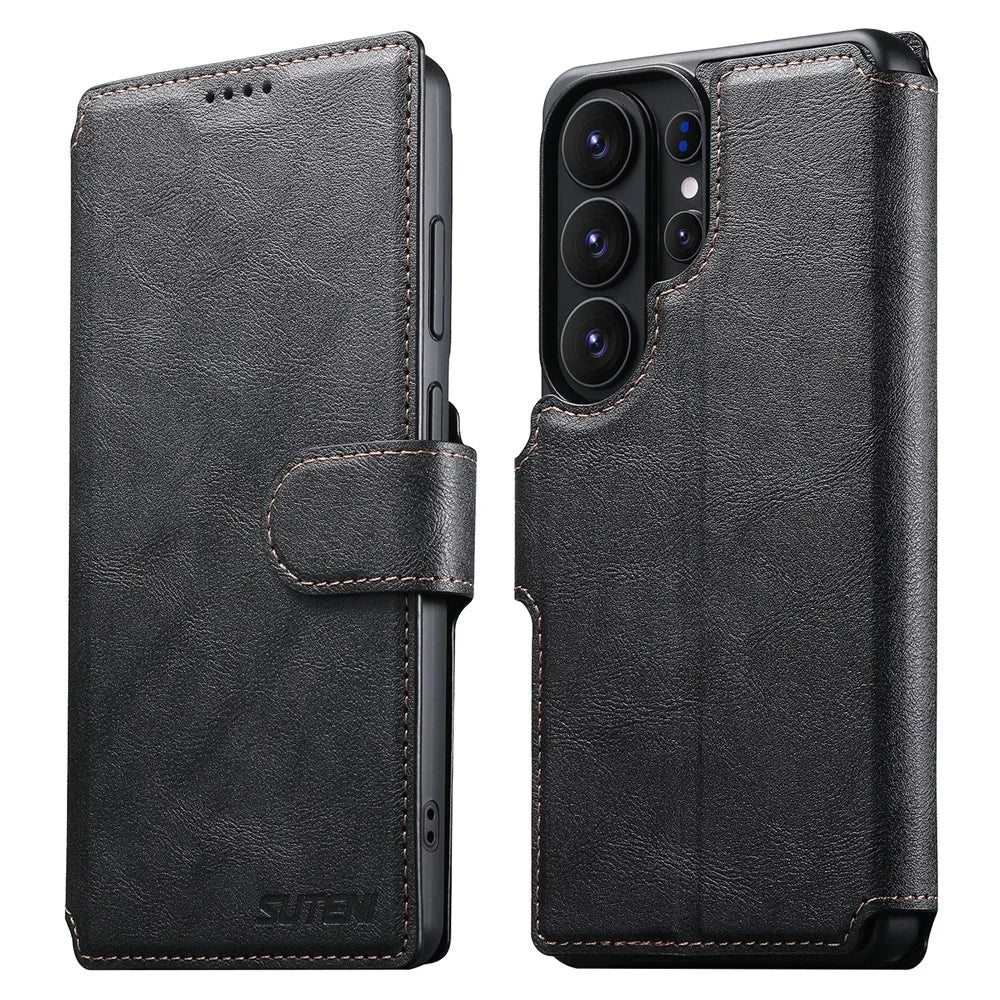 SUTENI Q-05 For Samsung Galaxy S26 Ultra Wallet Case 2 in 1 Magnetic Detachable Leather Flip Phone Cover with Stand - Black - 1